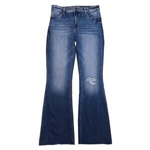Fab Ab Flare Jeans KFTK Stella Size 4 High Rise Raw Hem Dark Stretch Denim KUT